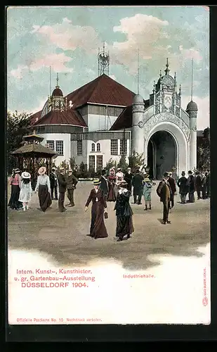 AK Düsseldorf, Intern. Kunst-, Kunsthistor. u. gr. Gartenbau-Ausstellung 1904, Industriehallen mit vielen Besuchern