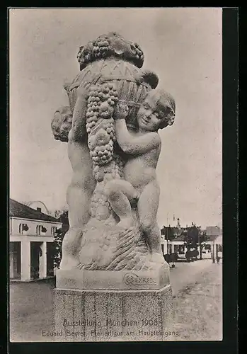 AK München, Ausstellung 1908, Pfeilerfigur am Haupteingang