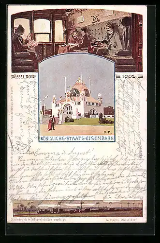Künstler-AK Düsseldorf, Ausstellung 1902, Königliche Staats-Eisenbahn