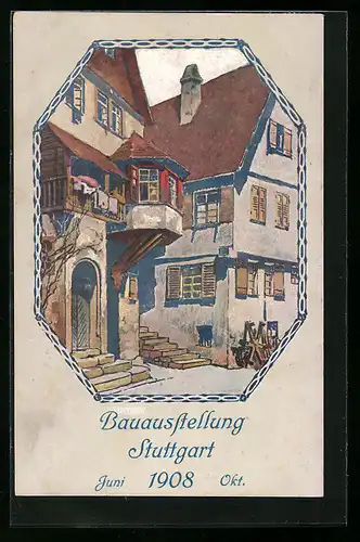 Künstler-AK Stuttgart, Bauausstellung 1908, Strassenpartie
