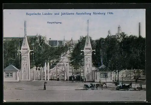 AK Nürnberg, Bayerische Landes- und Jubiläums-Ausstellung 1906, Haupteingang