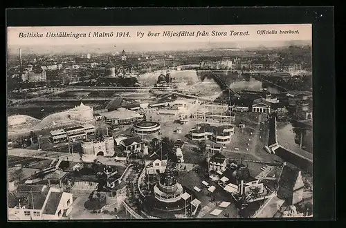 AK Malmö, Baltiska Utställningen i Malmö 1914, Vy över Nöjesfältet fran Stora Tornet