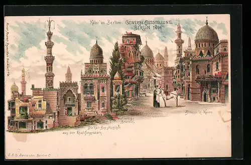 Lithographie Berlin, Gewerbe Ausstellung 1896, Kairo in Berlin