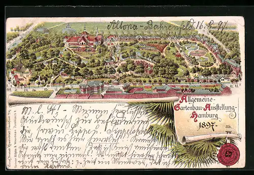 Lithographie Hamburg, Allgemeine-Gartenbau-Ausstellung 1897