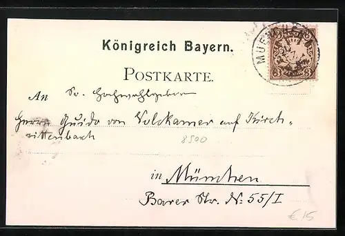 Lithographie Nürnberg, Bayer. Landesausstellung 1896, Industriegebäude, Nürnberger Bierhalle