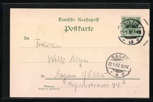 Lithographie Leipzig, Industrie & Gewerbe Ausstellung 1897, Thüringer Waldhütte, Bauernhaus, Brücke, Mühle