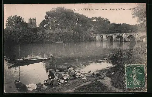 AK Mantes, Vue sur le vieux pont de Limay