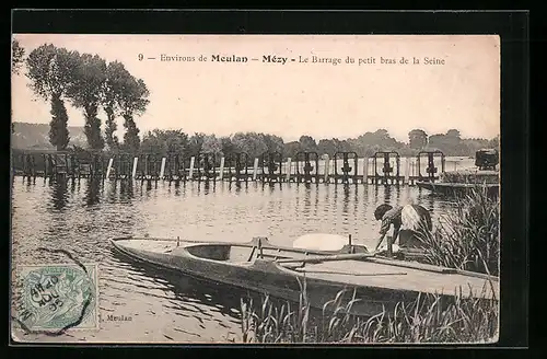 AK Mézy, Le Barrage du petit bras de la Seine