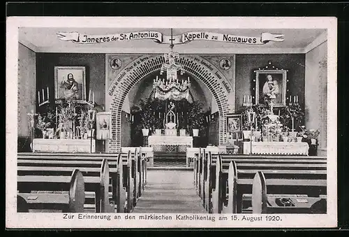 AK Nowawes, Zur Erinnerung an den märkischen Katholikentag 1920, St. Antonius-Kapelle, Innenansicht