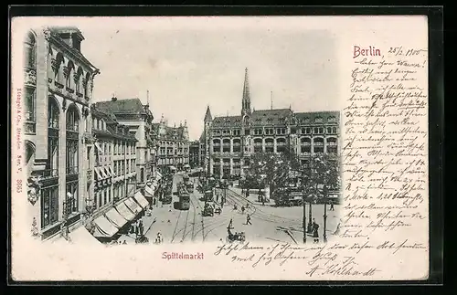 Relief-AK Berlin, Strassenbahnen am Spittelmarkt