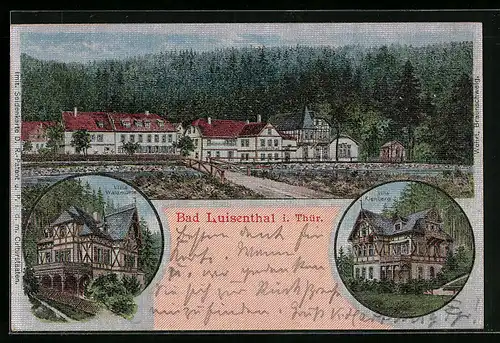 Seiden-Imitations-AK Bad Luisenthal i. Thür., Blick auf die Villa Waldmühle und Villa Kienberg