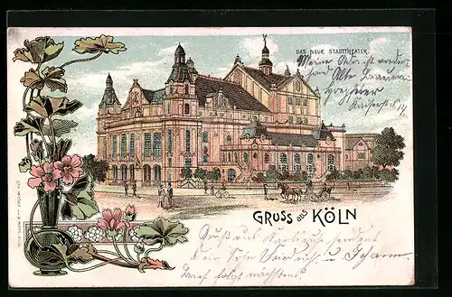 Lithographie Köln-Neustadt, das neue Stadttheater
