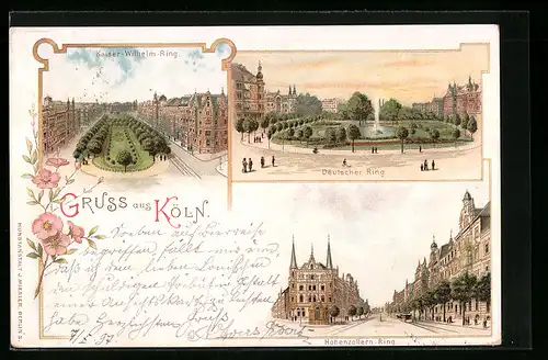 Lithographie Köln-Neustadt, Deutscher Ring, Kaiser-Wilhelm-Ring, Hohenzollern-Ring
