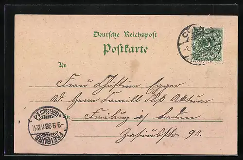 Lithographie Köln, Gasthaus Flora, Rathaus, Dom