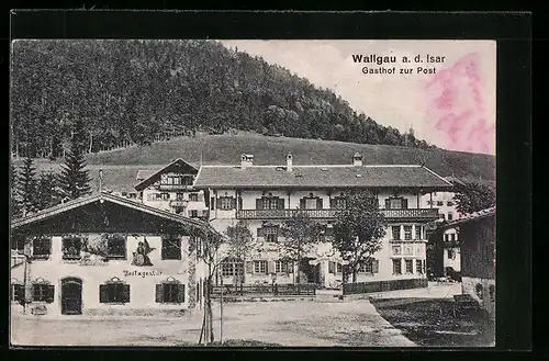 AK Wallgau, Gasthof zur Post und Postagentur