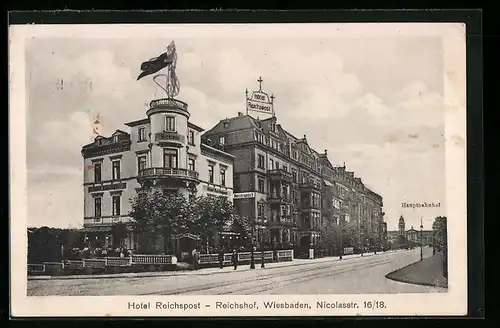 AK Wiesbaden, Hotel Reichspost - Reichshof, Nicolasstrasse 16 /18