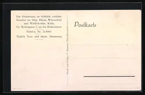 AK Köln, Rhein. Winzerdorf und Waldschenke, Gr. Budengasse 3, Teilansicht