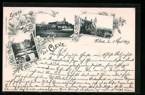 AK Cleve, Panorama, Schloss, Brücke