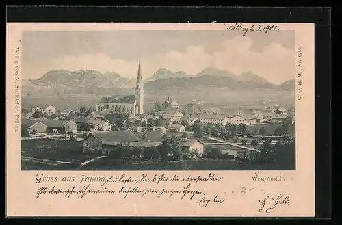 AK Palling, West-Ansicht mit Kirche