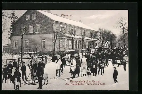 AK Clausthal, Karnevalistischer Umzug der Clausthaler Studentenschaft im Winter