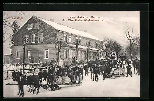 AK Clausthal, Karnevalistischer Umzug der Studentenschaft mit Pferdeschlitten