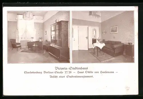 AK Charlottenburg, Victoria-Studienhaus in der Berliner Strasse 37 /38, Haus Ottilie von Hansemann