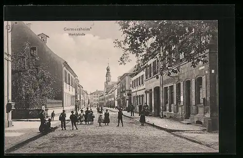 AK Germersheim, Marktstrasse mit Kirche