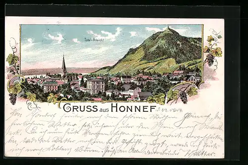 Lithographie Honnef, Totalansicht mit Kirche
