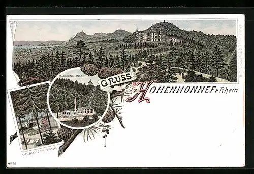 Lithographie Hohenhonnef a. Rh., Liegehalle im Wald, Maschinenanlage