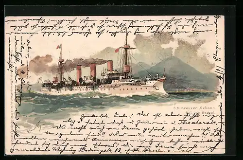 Künstler-AK Hans Bohrdt: Bai von Neapel, das Kriegsschiff S. M. Kreuzer Gefion