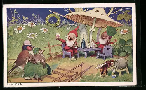 Künstler-AK Fritz Baumgarten: Zwerge laden zum geselligen Beisammensein