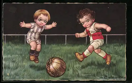 Künstler-AK E. Colombo: Jungs beim Fussball spielen