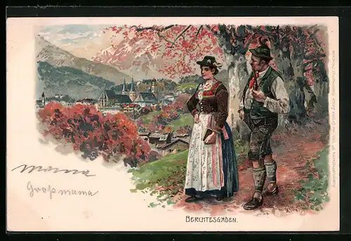Künstler-AK Fritz Bergen: Berchtesgaden, Ein Paar in bayerischer Tracht