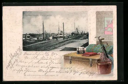 Passepartout-Lithographie Bremerhaven, Hafenpartie