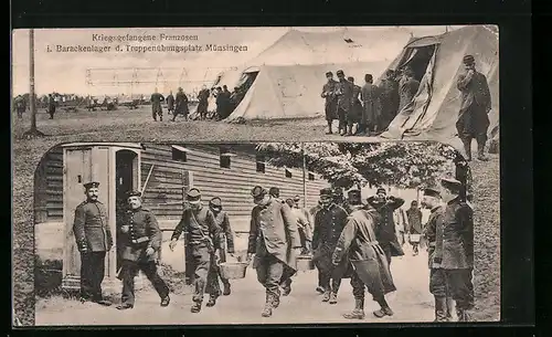 AK Münsingen, Kriegsgefangene Franzosen im Barackenlager