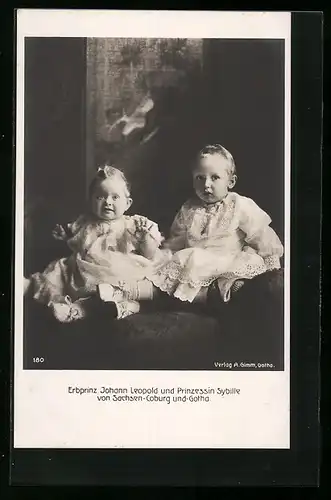 AK Erbprinz Johann Leopold und Prinzessin Sibylle von Sachsen-Coburg-Gotha als Kleinkinder