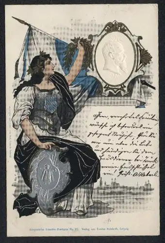 AK Ludwig II. mit junger Frau in Rüstung