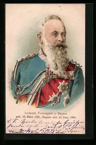 Lithographie Prinzregent Luitpold in Uniform