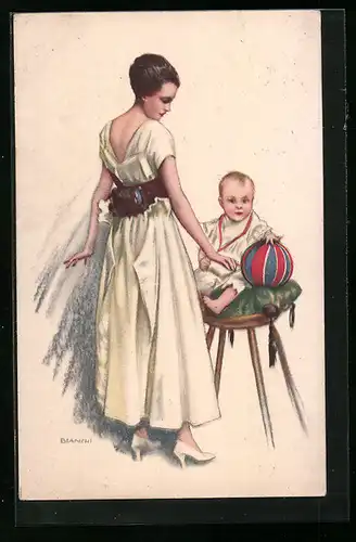 Künstler-AK Bianchi: Mutter und Kind mit Ball