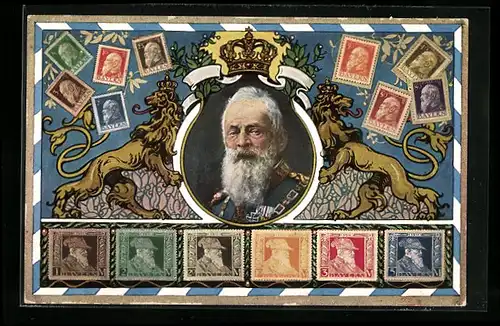 AK Prinzregent Luitpold und Briefmarken aus Bayern