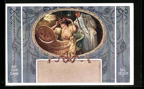 Künstler-AK Rud. Dutz: Die fünf Sinne, Das Gesicht, Frau vor dem Spiegel