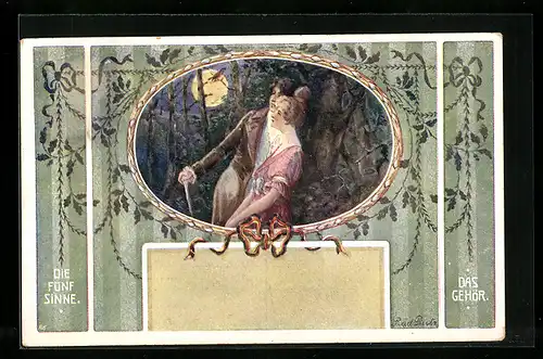 Künstler-AK Rud. Dutz: Die fünf Sinne, Das Gehör, Liebespaar