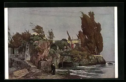 Künstler-AK Arnold Böcklin: Haus am Meer bei Sturm