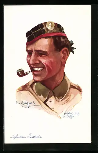 Künstler-AK Em. Dupuis: La Bassée, Infanterie Ecossaite, Soldat mit Pfeiffe im Portrait