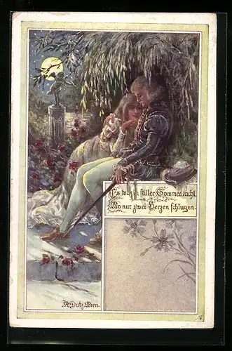 Künstler-AK Rud. Dutz: Verliebtes Paar beim Schmusen in der Nacht