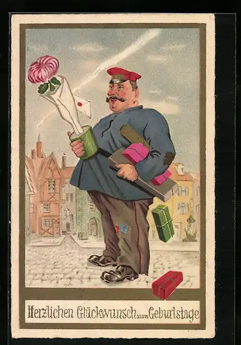 AK Page mit Geschenken und Glückwünschen zum Geburtstag