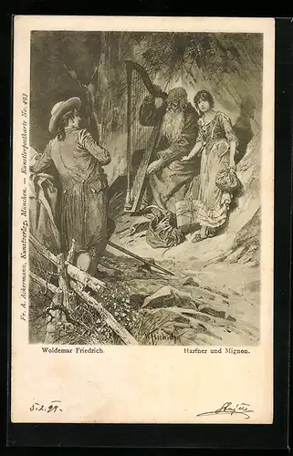 Künstler-AK Harfner und Mignon, Harfe