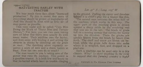 Stereo-Fotografie Keystone View Co., Meadville / PA., Harvesting Barley with Combined Harvester and Threashing, Drescher