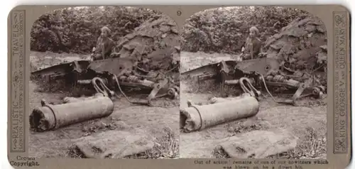 Stereo-Fotografie unbekannter Fotograf und Ort, Out of action! remains of one of our howitzers wich was blown up by hit