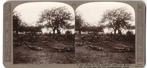 Stereo-Fotografie unbekannter Fotograf und Ort, Ypres, a fine charge by the Leicesters baffles the Kaisers bid